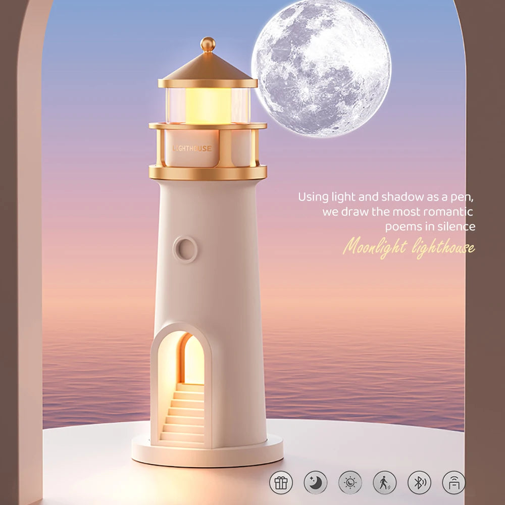 Moon Projection Night Lights Lighthouse Ambient Lights Dimmable Bluetooth Music Motion Sensor Desktop Decor Light Christmas Gift