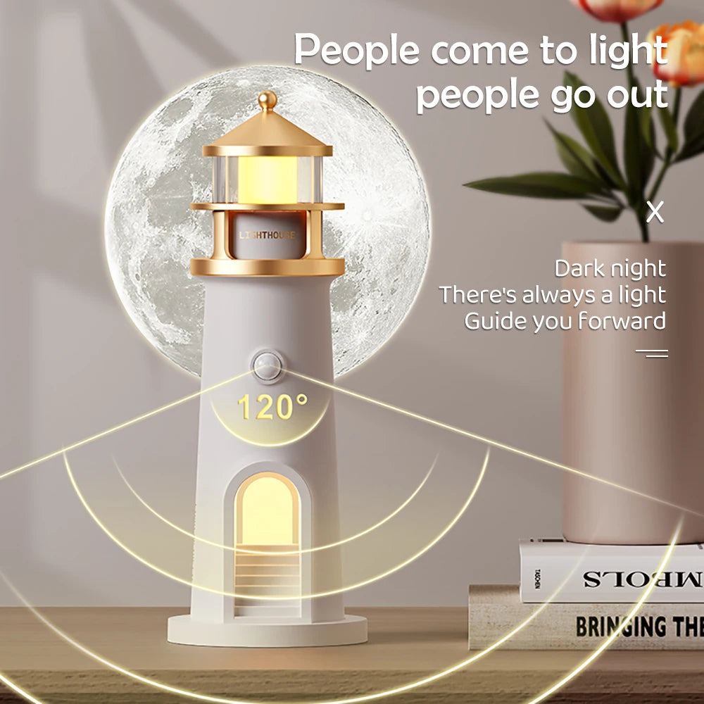 Moon Projection Night Lights Lighthouse Ambient Lights Dimmable Bluetooth Music Motion Sensor Desktop Decor Light Christmas Gift