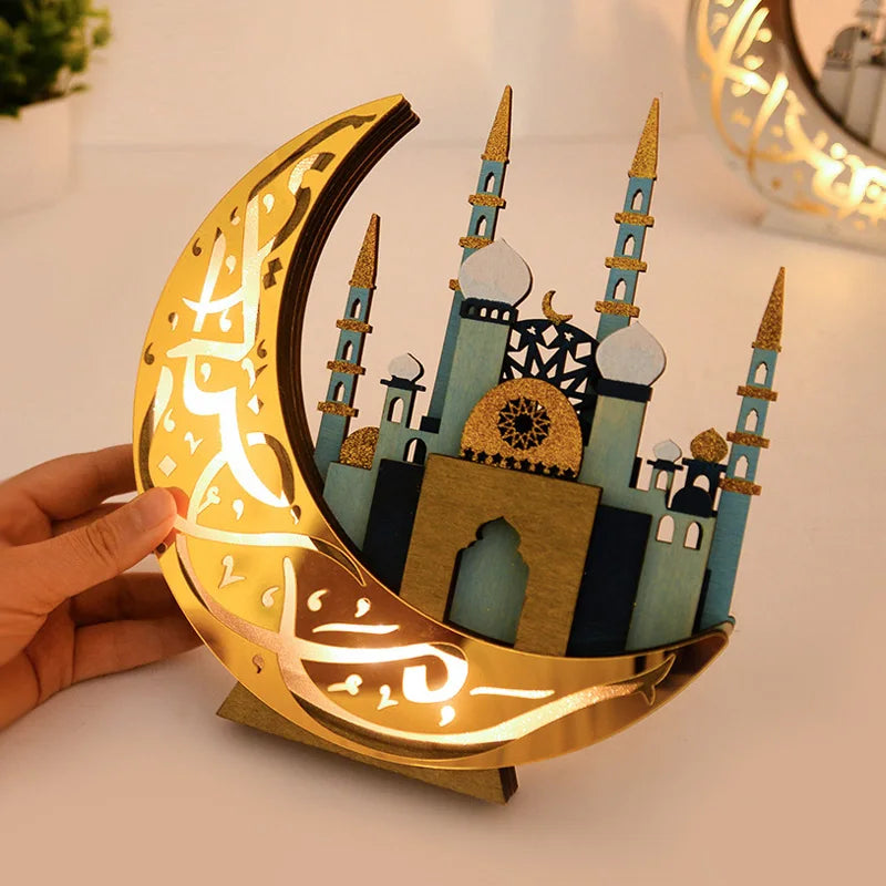 Ramadan Moon 3D Wood, LED, Warm White Night New 2025